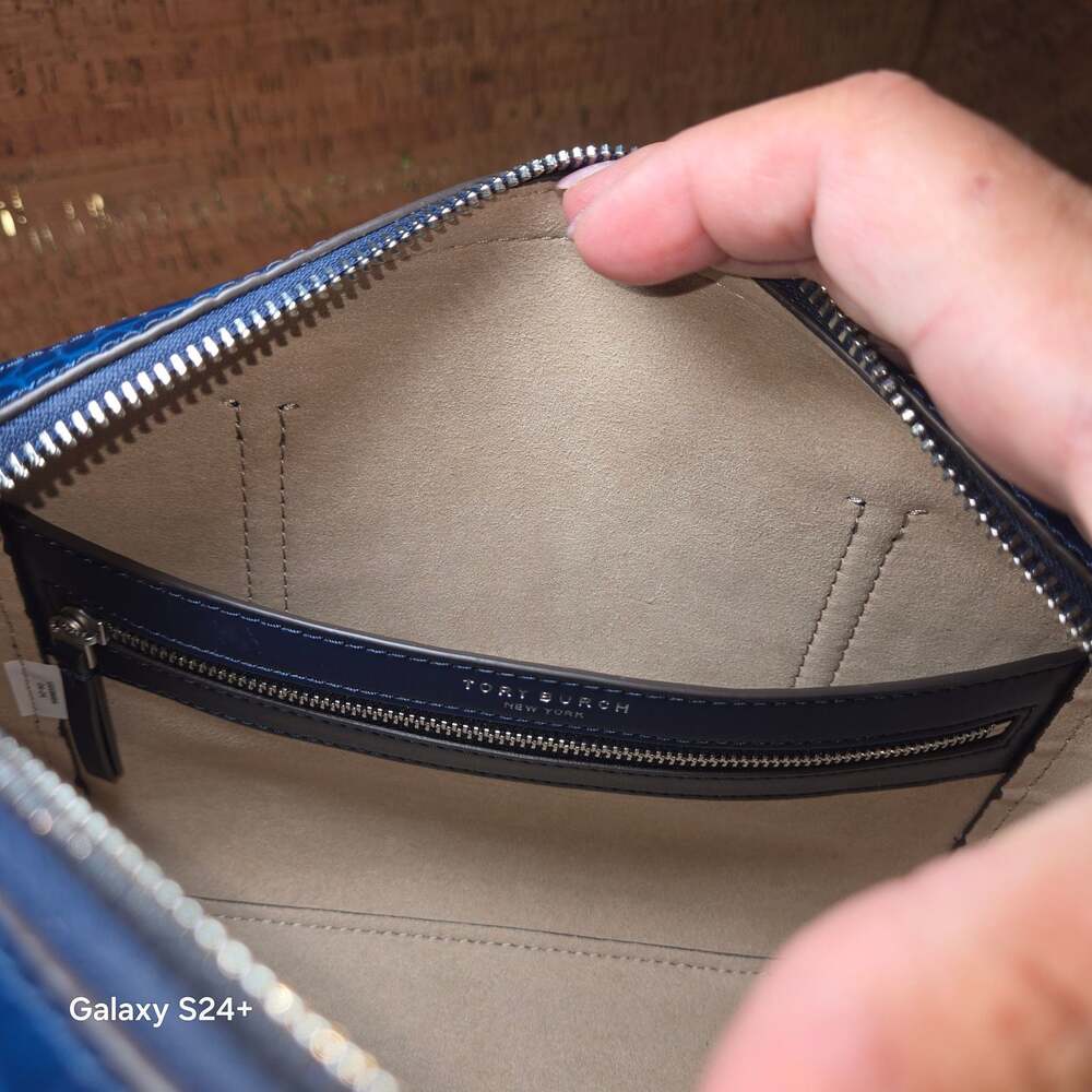 Tory Burch Amanda Mini Satchel Blue Croc-Embossed Leather Crossbody Bag - Picture 7 of 14